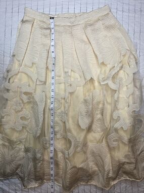 Jealous Tomato Cream Laser Cut Floral Pleated Midi Skirt - Size M